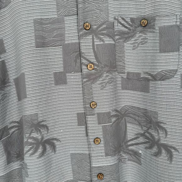 Vintage Y2K Joe Marlin Tropical Print Polo Shirt, Grey Palm Tree Check, L - Picture 4 of 6